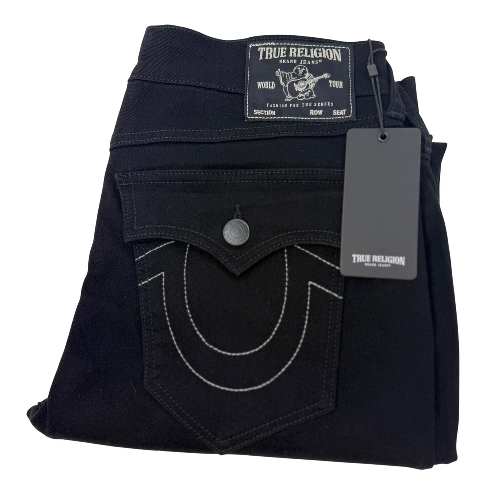 True Religion Rocco Relaxed Skinny Flap Black Jeans 105707 Mens 34x32 NEW